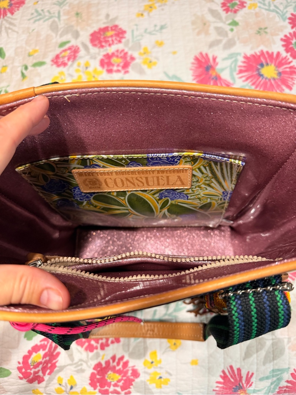 Consuela Glittery Navy Patent Chica Tote Bag with Multicolor Accents - Picture 5 of 8